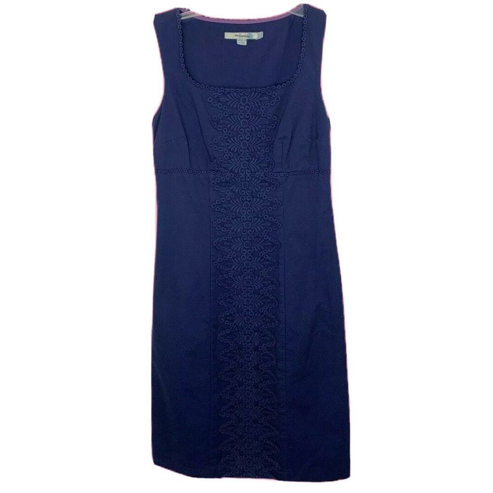 Boden Navy Cotton‎ Empire Shift Dress Lace Front  Detail Sleeveless  Sz2
